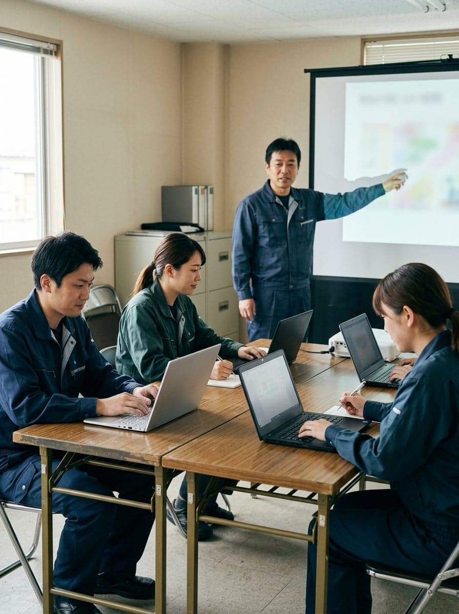 研修風景の写真(演習中の営業チーム)